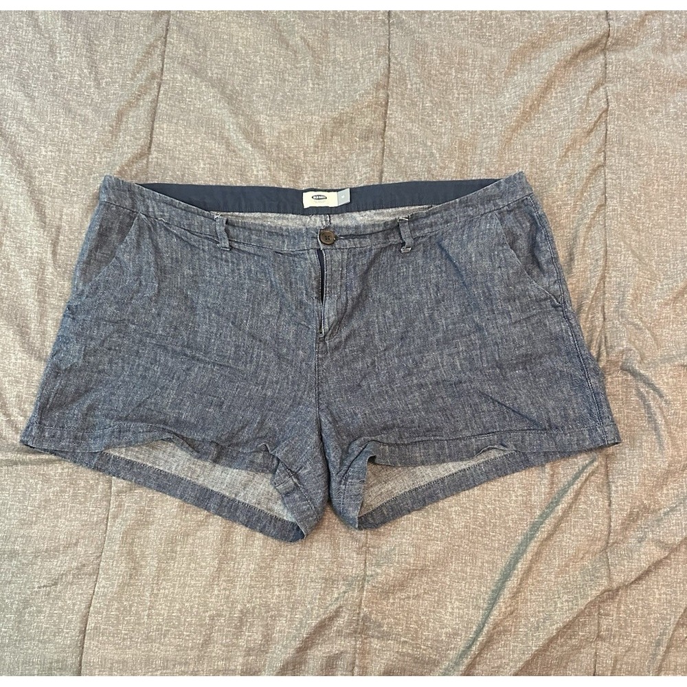 Linen Blend Nautical Coastal Womens Shorts 16 Vacation Old Navy Preppy Chambray